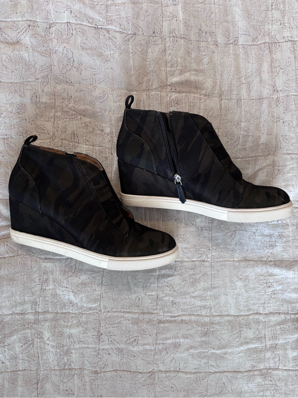 Paolo Black Camo Slip-On wedge heel Sneakers with White Sole